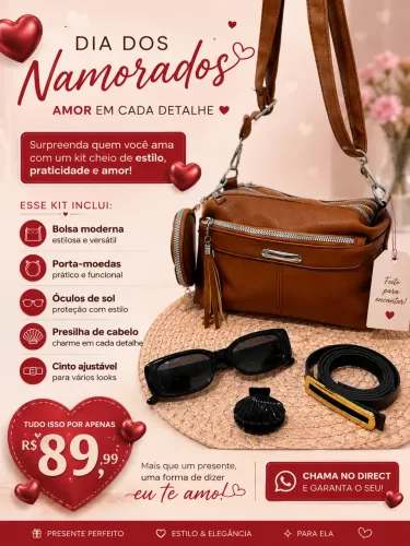 Kit Presente Dia dos Namorados Bolsa + Óculos + Acessórios