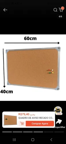 Quadro de aviso cortiça e tachinha