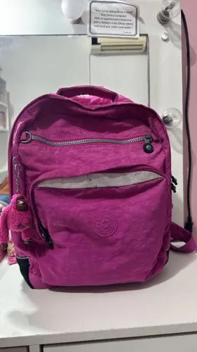 Mochila Kipling Original Rosa Grande com Macaquinho
