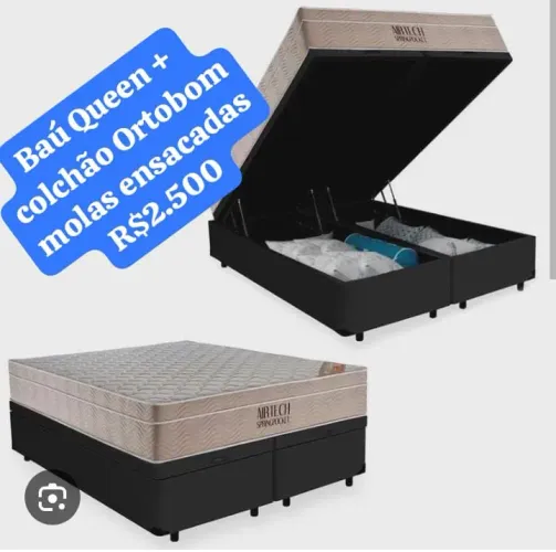 Base baú Queen + colchão Ortobom molas ensacadas!! Novo direito da Fábrica 