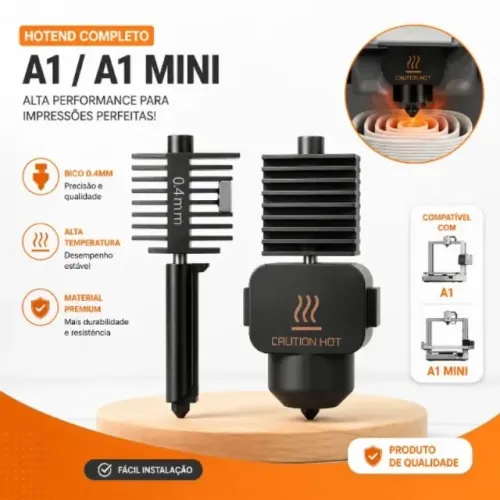 Hotend 0.4mm Bambu Lab A1 e A1 Mini Bico Aço Endurecido Removível Fácil Manutenção