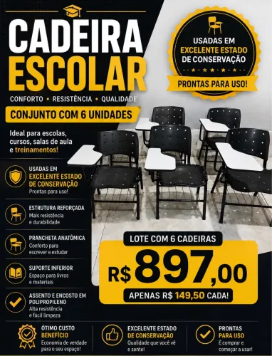 Kit com 6 Cadeiras Escolares
