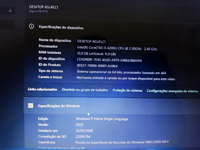 Notebook Acer Aspire F5-573 - i5 | 12GB RAM | SSD 250GB + HD 1TB