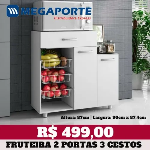 Balcão Multiuso 2 Portas Fruteira 3 Cestos (Novo) Entrega Grátis!