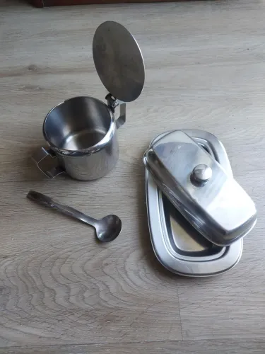 Kit Açucareiro e Manteigueira em Aço Inox