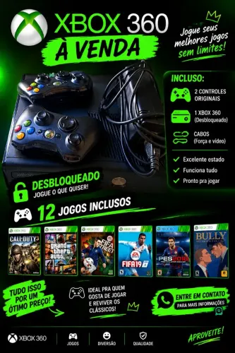 Vendo xbox360 em perfeito estado, com 12 jogo inclusos, gta5, cal of duty 3, entre outros