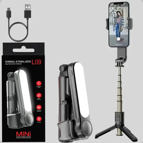 Gimbal Pop Imports L09 Estabilizador Tripé Celular LED Bluetooth 65cm<br>