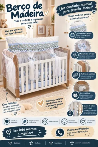 ? Kit Bebê - Berço + Carrinho + Bebê Conforto | R$ 850