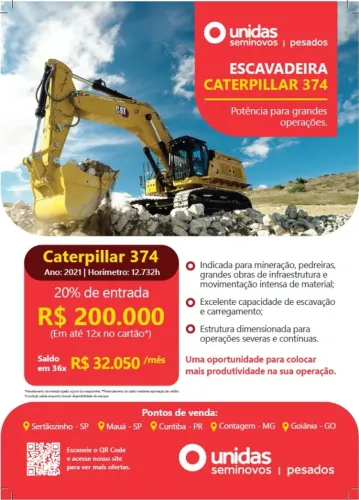 ESCAVADEIRA ESTEIRA CAT 374 74TONELADAS
