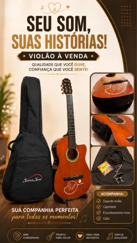 Violão Elétrico Suzuki + Cabo + Capa + Encordoamento Novo | Ótimo Custo-Benefício