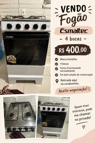 Vendo fogão Esmaltec 4 bocas
