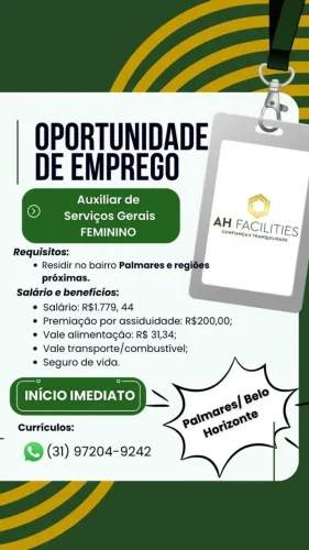 VAGA DE EMPREGO -  AUXILIAR DE SERVIÇOS GERAIS 