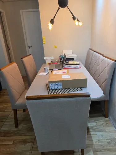 Conjunto Mesa de Jantar 1,80x0,90m + Canto Alemão (Banco Estofado) + 6 Cadeiras