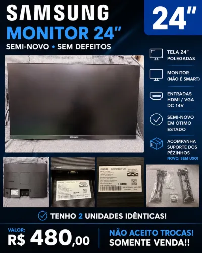 Monitor Samsung 24? Full HD | Semi-Novo | Suporte Novo | R$ 480,00