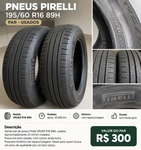 Par de Pneus Pirelli 195/60 R16 89H Usados
