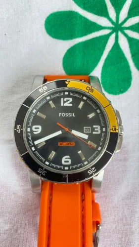 Relógio masculino Fossil Sport pulseira laranja mostrador preto AM-4259