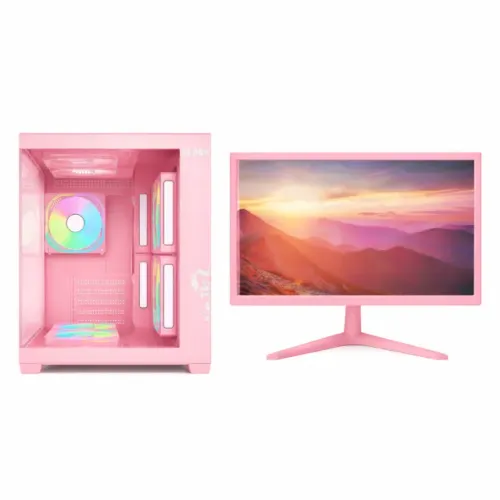 Kit Gabinete Aquário Rosa + Monitor 19" LED HDMI 75Hz Rosa Candy