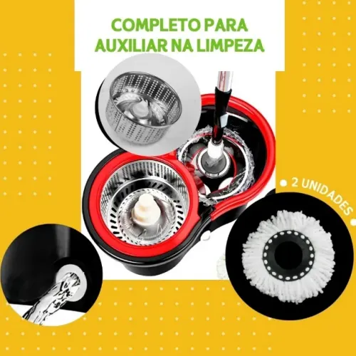 Promoção Shopee! Mop Giratório Completo - Centrífuga, Refil Duplo e Cabo Resistente