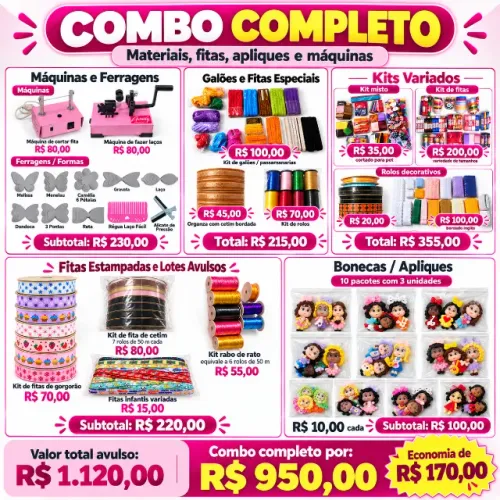 Kit Completo para Laços e Laços Pet com 2 Máquinas e Materiais