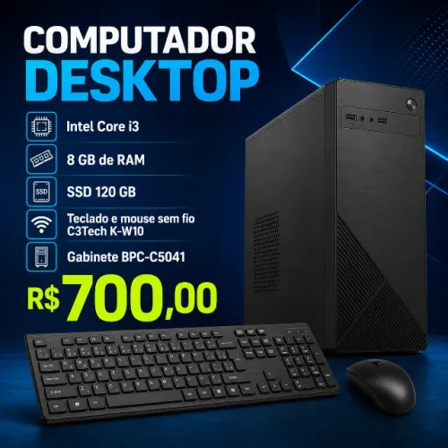 Computador i3 8Gb DDr4 128Gb SSD Teclado e Mouse sem Fio