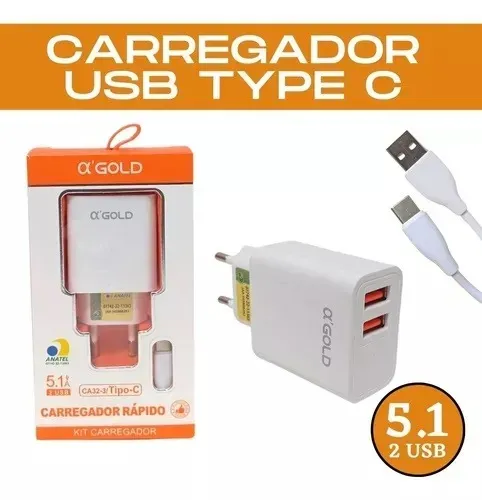 Carregador 5.1a Lelong Turbo Com 2 Saida Usb Cabo 1mCarregador 5.1a Lelong Turbo Com 2 S