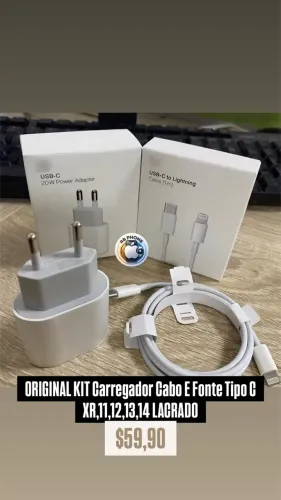 KIT iPhone Cabo E Fonte Tipo C LACRADO