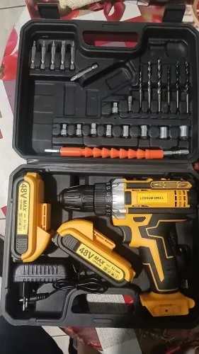 Parafusadeira Furadeira Sem Fio 48v 2 Baterias 340w Bivolt Preto