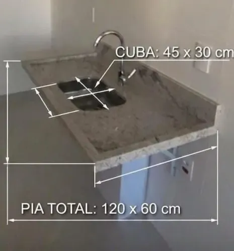 Pia para cozinha (120cm x 60cm) + cuba + torneira