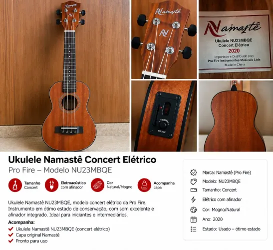 Ukulele Namastê Concert Elétrico - Pro Fire NU23MBQE