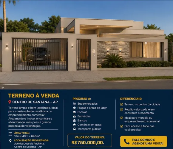 TERRENO À VENDA - CENTRO DE SANTANA/AP 