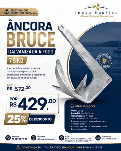 Âncora Bruce Galvanizada a Fogo - 7,5 kg