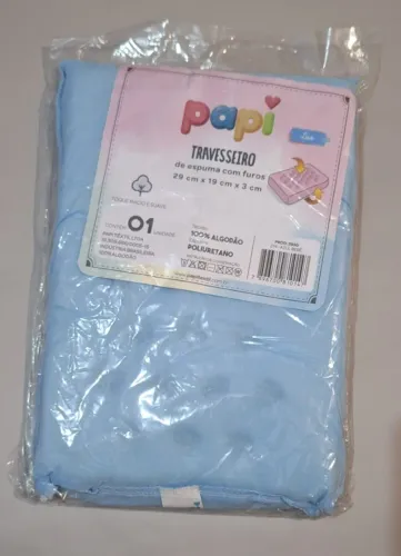 Travesseiro Bebê Anti Sufocante 29x19x3cm Azul Macio