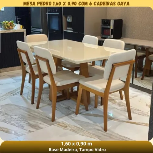 Mesa Pedro off white c/6 cadeiras 