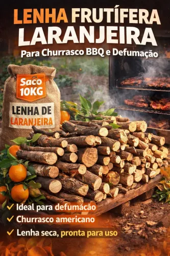 Lenha Frutífera Laranjeira 10kg para churrasco, defumação, BBQ lenha seca natural