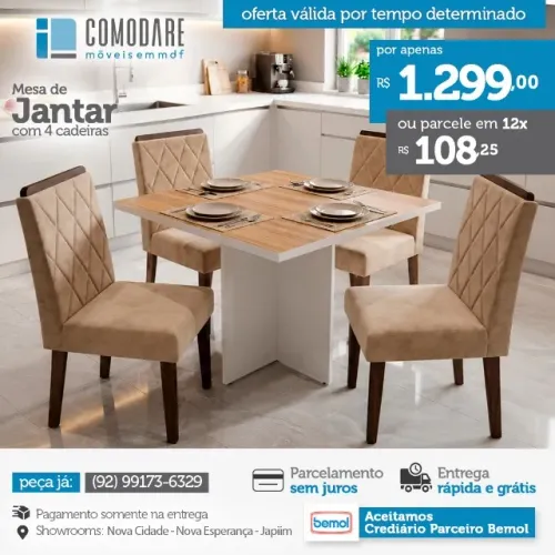 Mesa de Jantar com 4 Cadeiras | Entrega Grátis