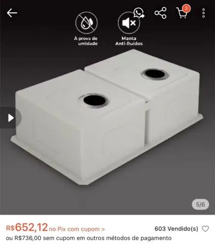 CUBA DUPLA INOX COZINHA GOURMET PRATA 75X41