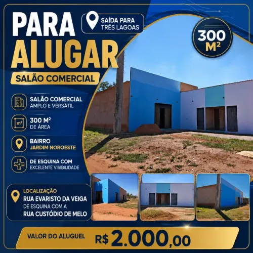 Salão comercial 300 m² - saída para três lagoas