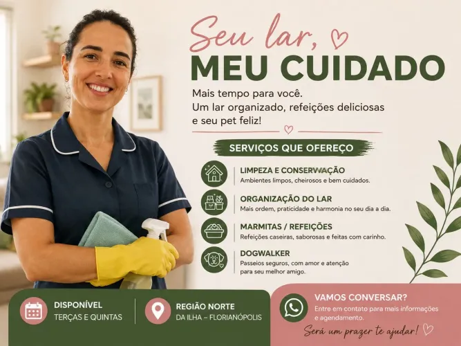 Faço faxina e refeições Norte da Ilha