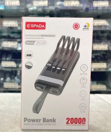 Power Bank 20000mAh ESPADA BTE-05E Carregador Portátil