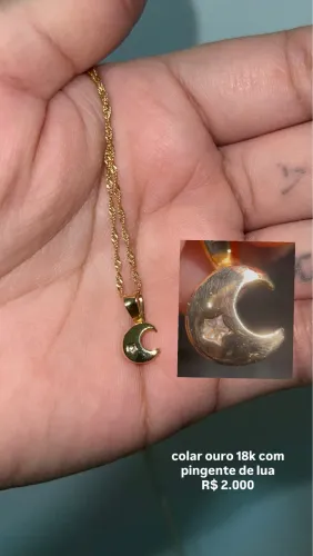 Colar de ouro com pingente de coração cravejado