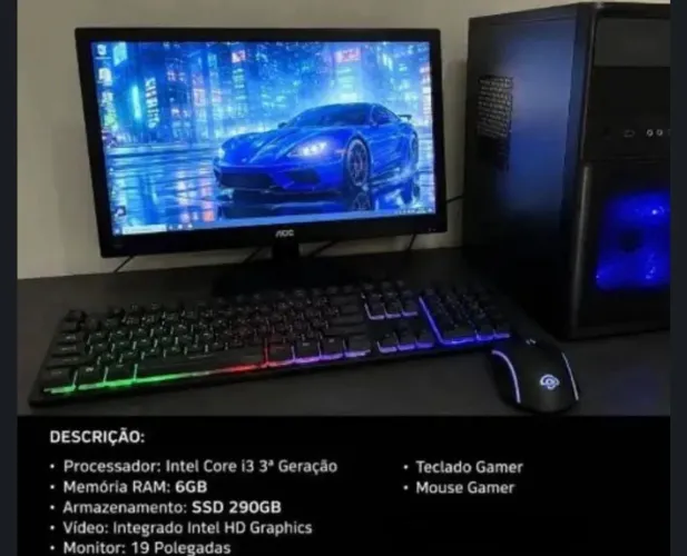 PC gamer, teclado, mouse, monitor e etx