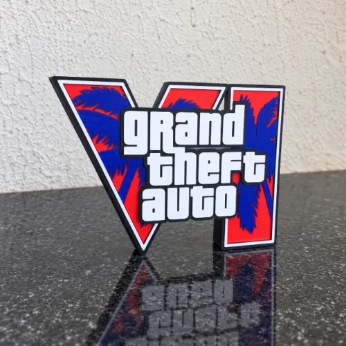 Letreiro GTA VI 3D Decorativo Gamer para Setup, Mesa e Prateleira