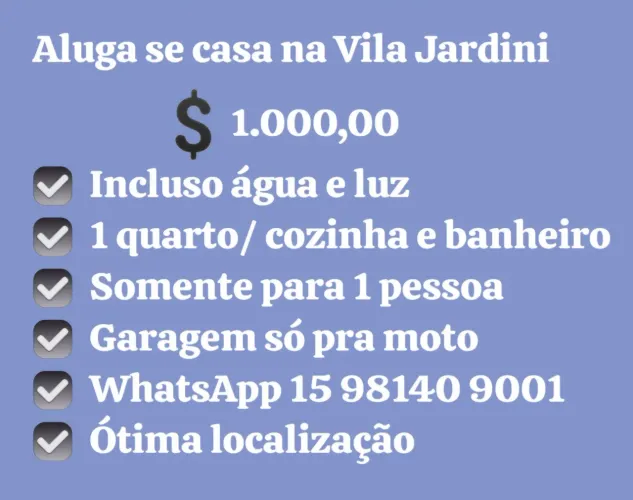 Aluga se casa na Vila Jardini