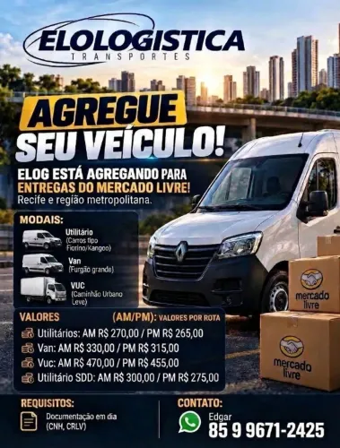 Agregar carros, para entregas mercado livre.