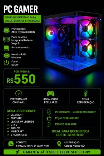 Pc gamer sem memória ram e sem armazenamento