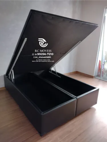 Cama Box Baú Casal Bipartido 1,38x1,88 - Box com Baú Blindado e Pistão a Gás