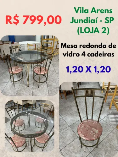 Mesa de vidro redonda com 4 cadeiras