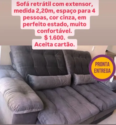 Sofá retrátil com extensor 2,20 m cor cinza. Ótimo estado.