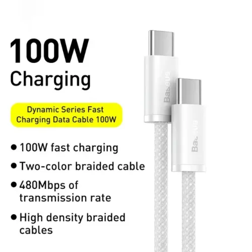 Cabo Usb-c 100w Baseus Original Turbo Nylon Trançado 1 Metro