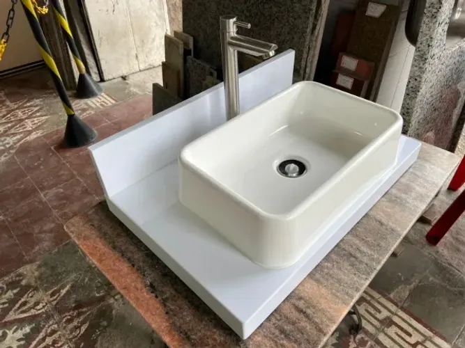 Bancada de Banheiro Completa 60 x 40 cm em Mármore Prime Branco